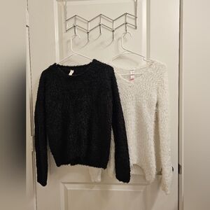 BUNDLE OF 2 - White Fuzzy Sweater & Black Fuzzy Sweater